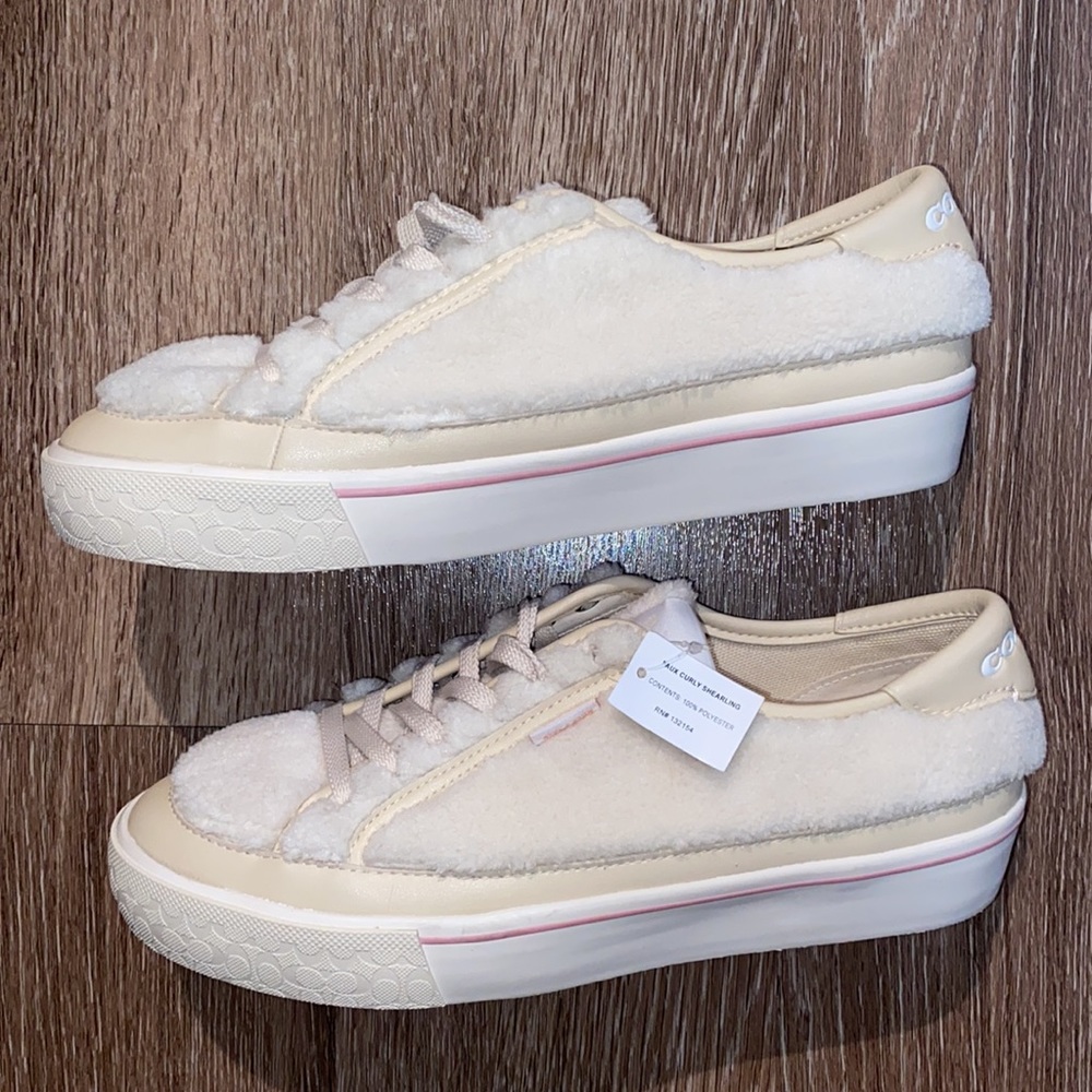 NEW, Coach Citysole Shearling Sherpa Lace Up Sneakers, Cream Beige (size 8.5) - Picture 4 of 7